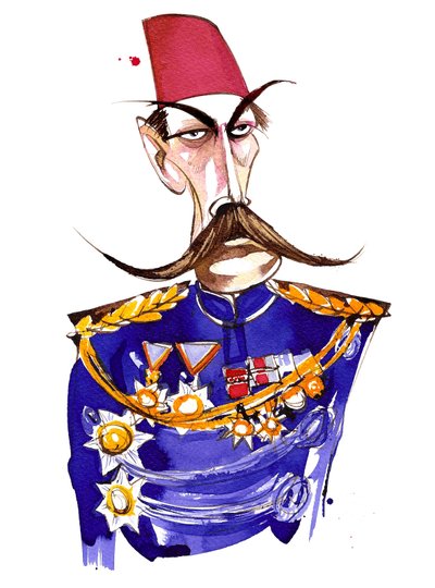 Irish-born, British Field Marshall, First Earl Kitchener, colour caricature in uniform and fez by Neale Osborne
